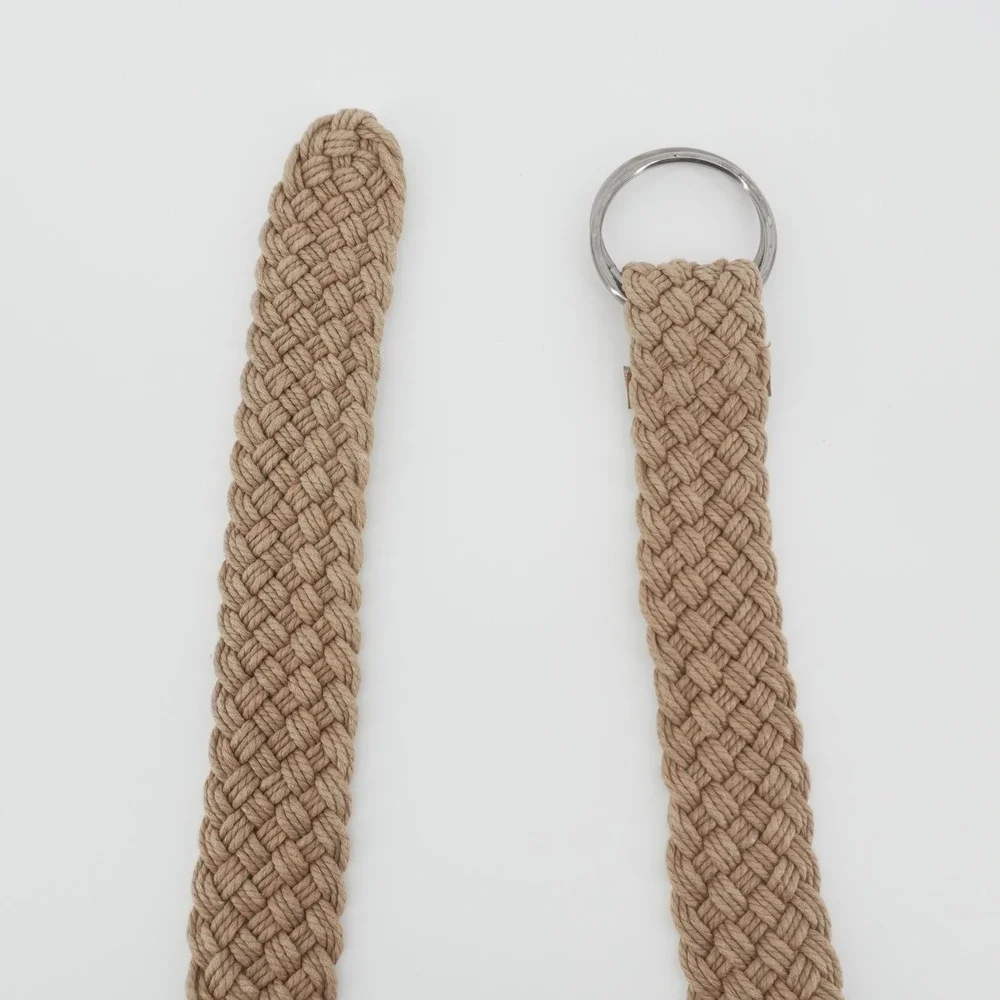 Boho Braided Macrame Belt Women Size 6 Tan Woven D-Ring Boho Accessory